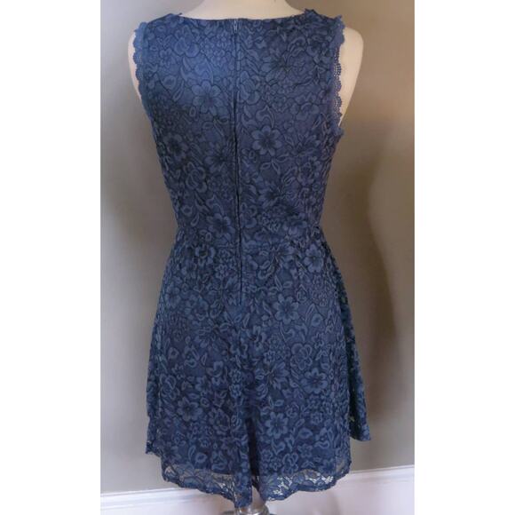 AS U WISH *NWT* Skater Mini Dress Size L Floral Lace Sleeveless Blue Flirty Sexy - Picture 3 of 6